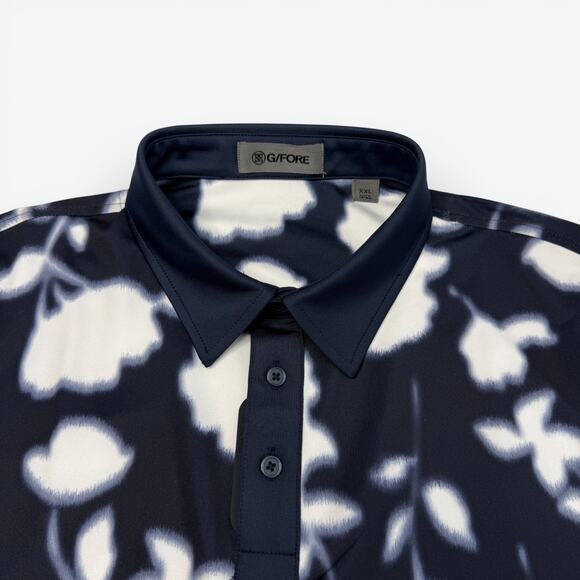 G FORE Blur Floral Tech Jersey Polo Mens XXL Performance Golf UPF 50 New - Picture 2 of 12